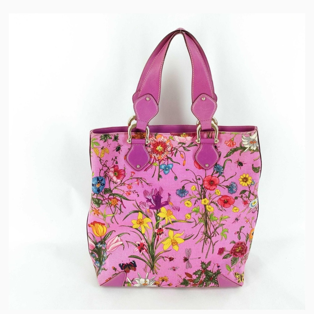 GUCCI Rare Vintage Flora Lesa Pink Tote Bag